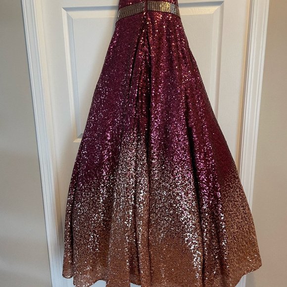 Tiffany Designs - Burgandy/Gold Sequin Ball Gown - Picture 1 of 4
